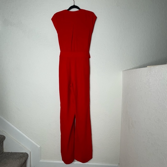 Diane Von Furstenberg Sleeveless Wide Leg Tie Waist Jumpsuit Size 0 Red - Picture 2 of 16